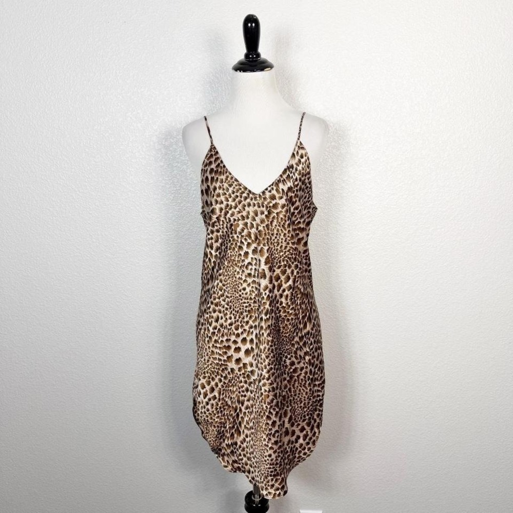Vintage 90s Y2K Size Large Magic Silk 100% Silk Animal Print Slip Dress Chemise
